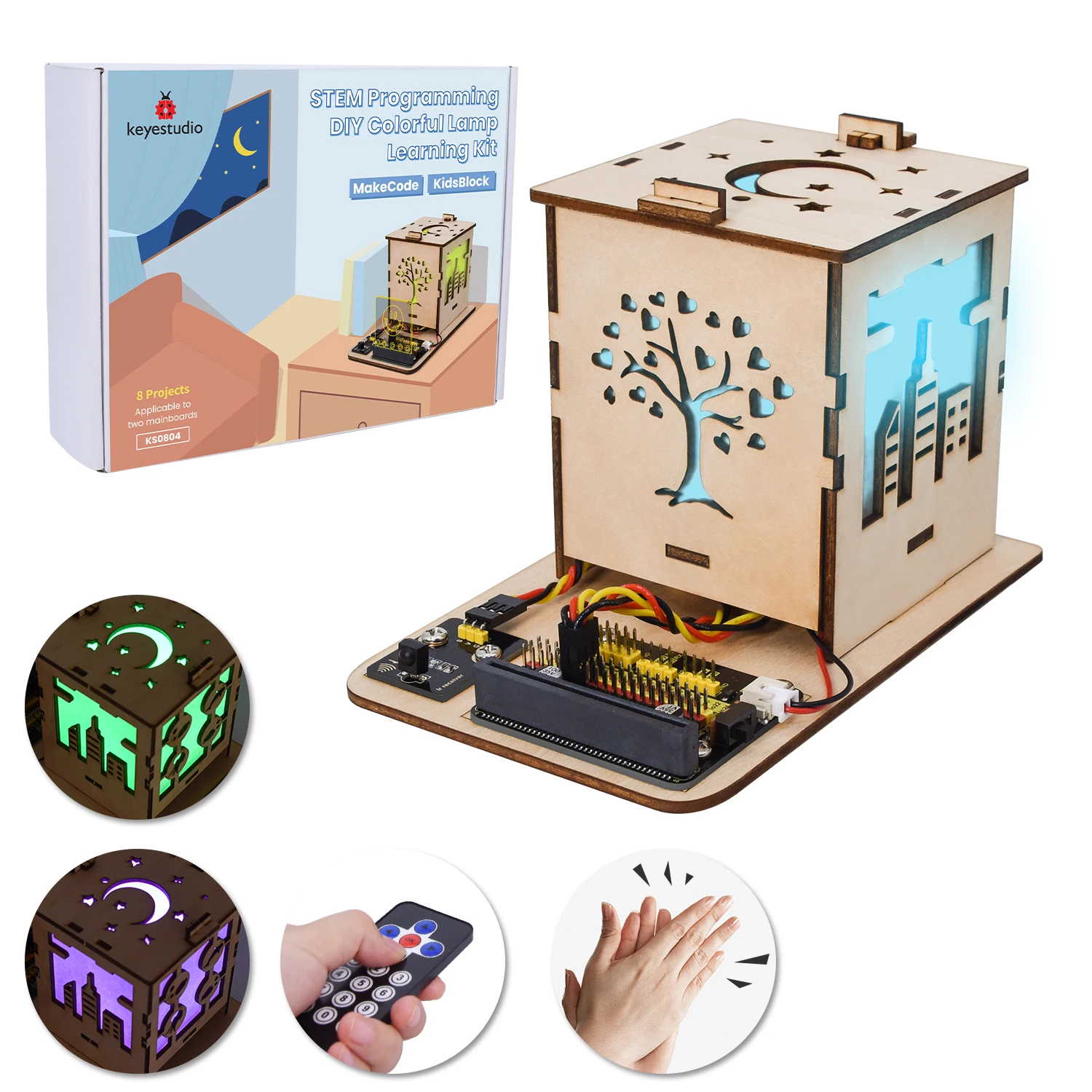 Keyestudio STEM Programming RGB Colorful Lamp Learning Kit  For BBC Microbit V2 Kit & Arduino ESP32 Kids Interesting Painted Kit