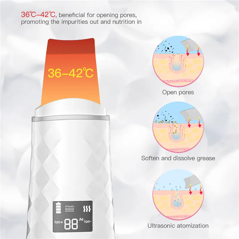High Quality Ultrasonic Skin Scrubber Cleanser Face Cleaning Acne Removal Galvanic Facial Spa Ultrasound Peeling Clean Tone Lift