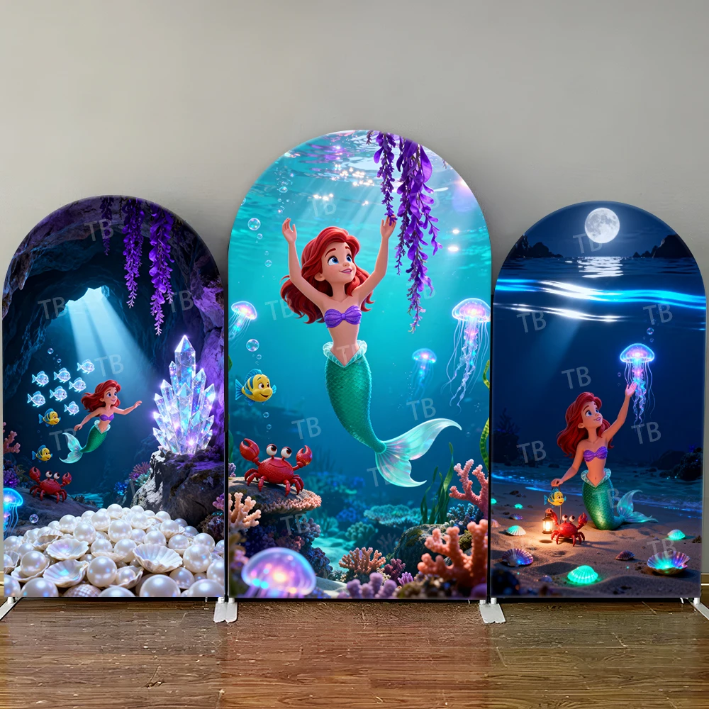 

The Little Mermaid Arch Backdrop Cover Underwater Party Coral Jellyfish Cute Photo Booth Props for Events & Home Decoration