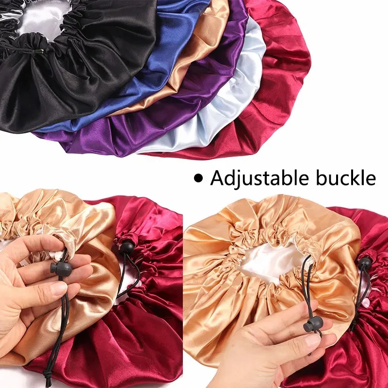 Bonnet en Satin Solide avec Logo/Nom Personnalisé pour Femme, Soyeux, pour le Sommeil, le Sauna, Envelopper les Cheveux, Double Couche Ajustable, 20 Pièces