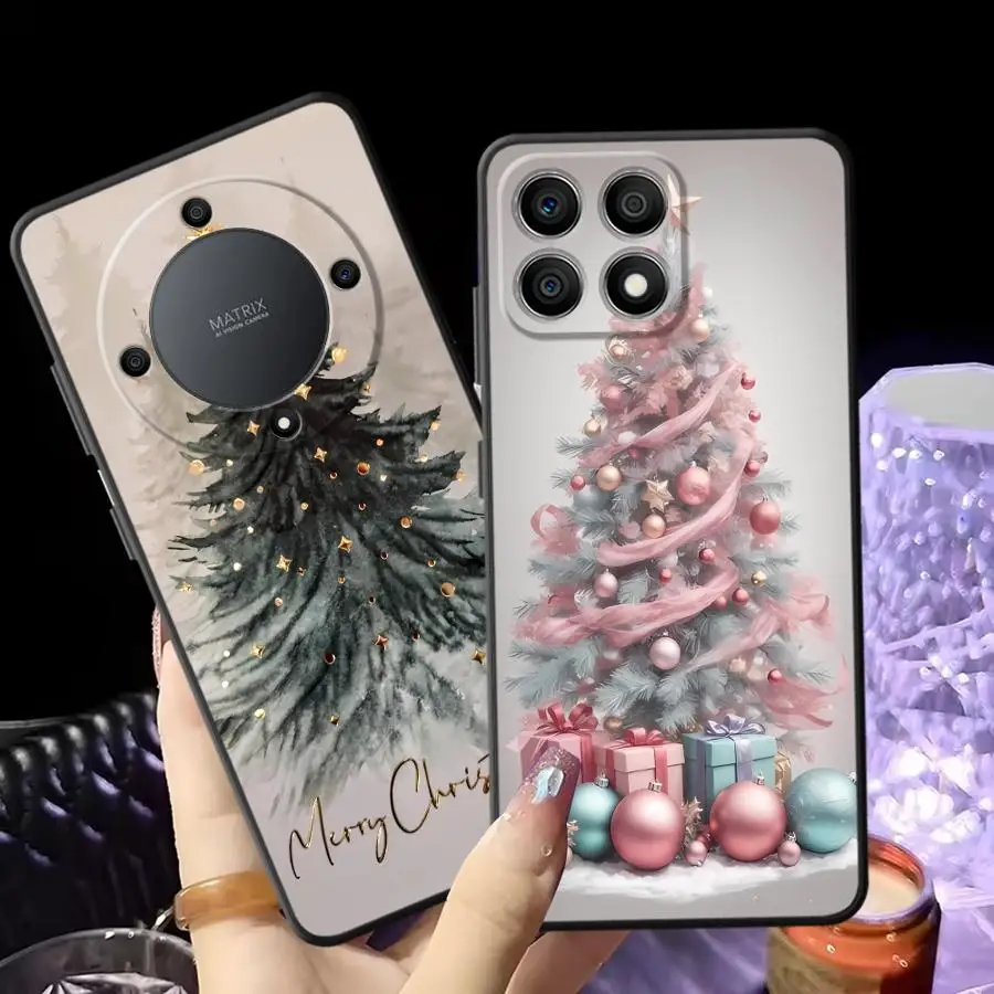 

Черный мягкий чехол для телефона с рисунком рождественской елки для Honor 200 400 Lite X9a X5b 90 X6 70 X7 X8 8X Magic5Lite