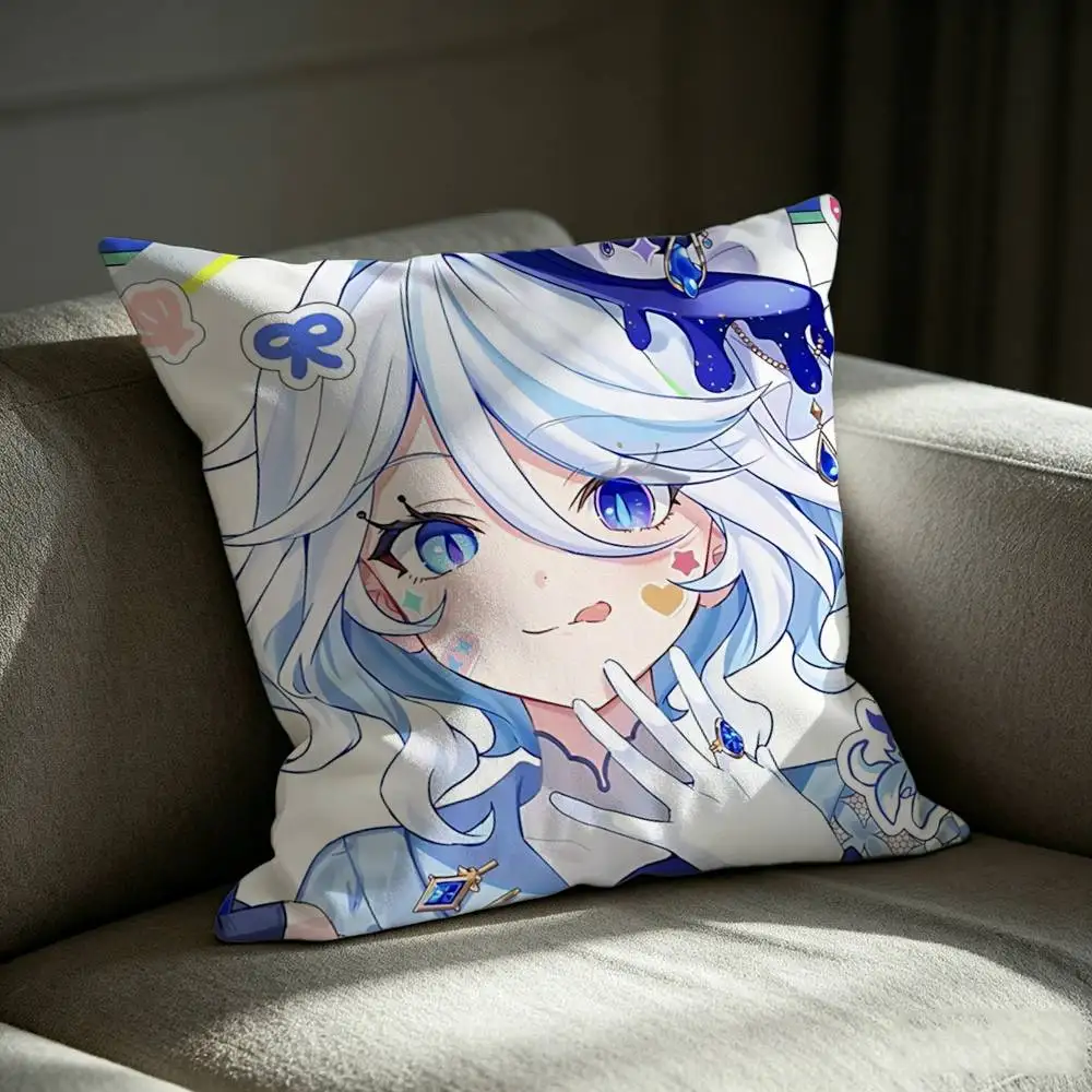 Hydro Archon Furina Game G-Genshin Square Sofa Pillow Cover Solid Color Living Room Home Decor Cushion Case