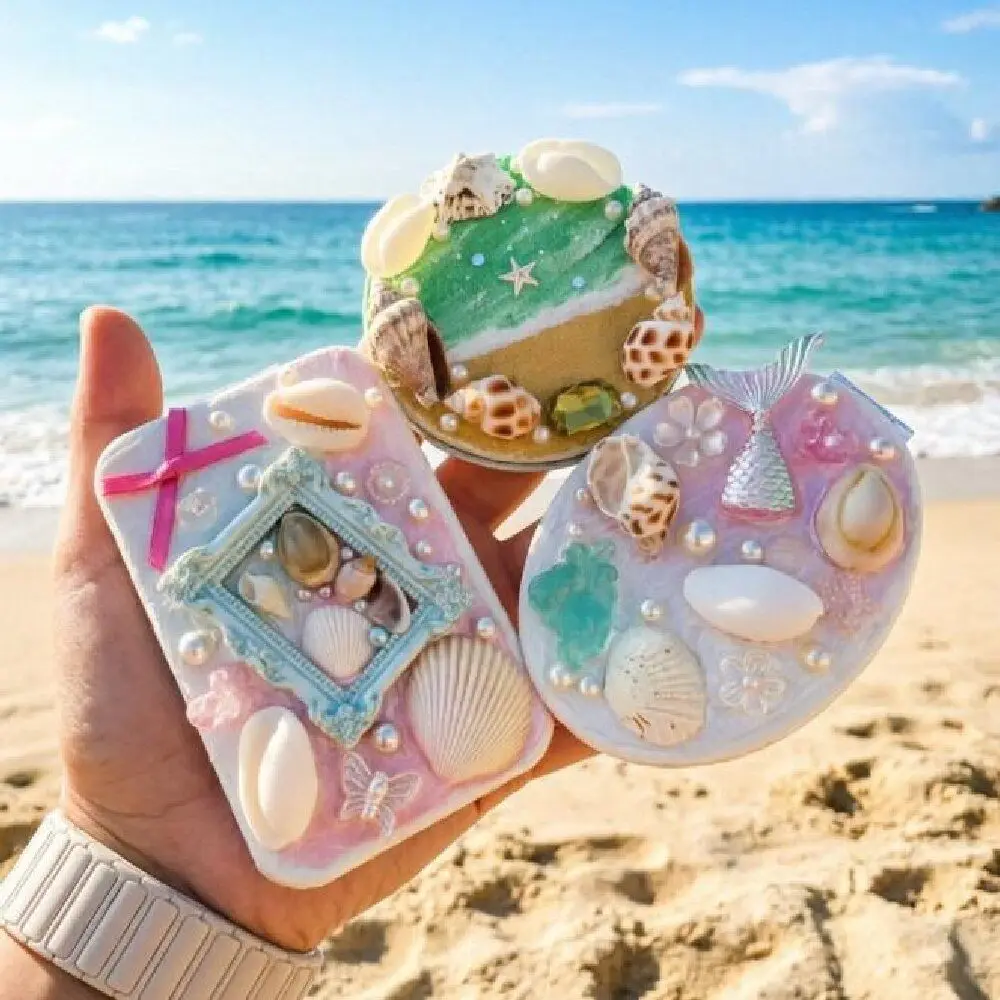 Hand-held Double-sided Makeup Mirror Cute Mini Compact Cosmetic Mirror Sea Shell High Definition Surface Hand Small Mirror Women