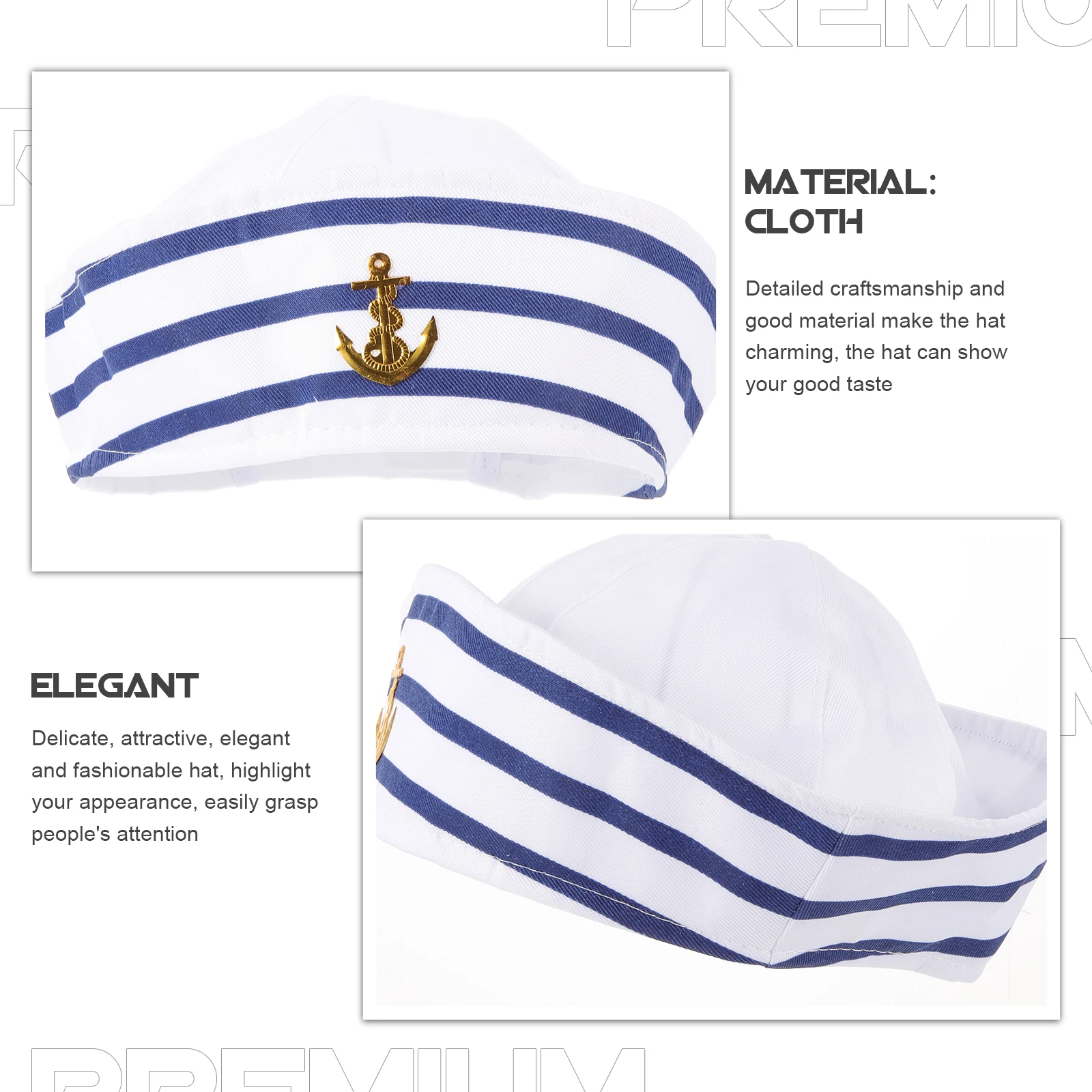 

2Pcs Captain Hat Cloth Sailor Hats Adjustable Stylish for Cosplay Party Outdoor Boat Hat Women Men Fashionable Clothing