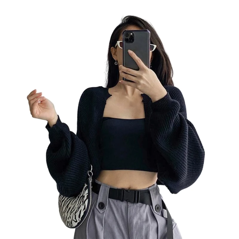 

Women's Cropped Sweaters Cardigans Open Front Shrug Long Sleeve Boleros Jackets