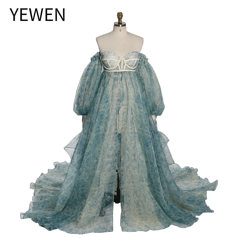 Floral Organza Dress for Pregnant Women for Photo Shoot Baby Shower Dress with Train Pregnant Dress for Photoshoot YW230305