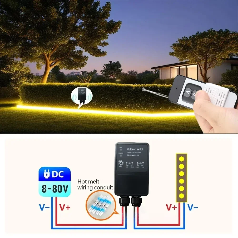 RF 433MHz اللاسلكية التحكم عن بعد التبديل تيار مستمر 12 فولت 24 فولت 36 فولت 72 فولت 30A في الهواء الطلق مقاوم للماء 1000 متر نطاق التحكم لمضخة مصباح مروحة العادم