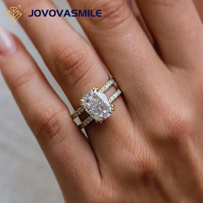 

JOVOVASMILE Moissanite Ring 3.25 Carat 10.75x8.25mm Crushed Ice Hybrid Elongated Cushion Cut 18K Double Prong Invisible Halo