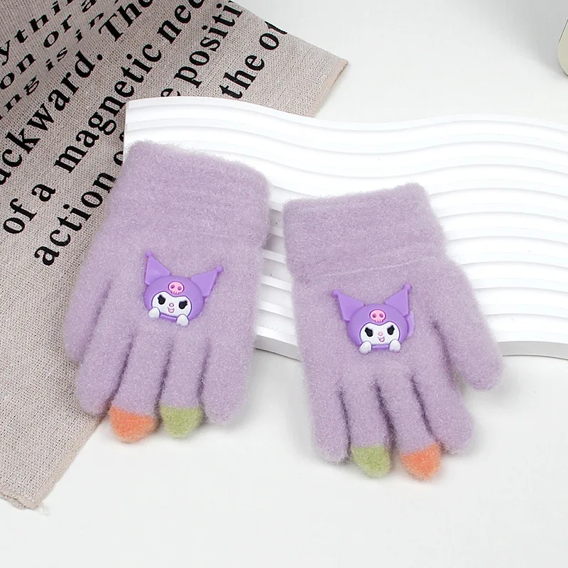 Sanrio children\'s gloves winter cute plush warm five-finger half-finger gloves boys and girls writing gloves