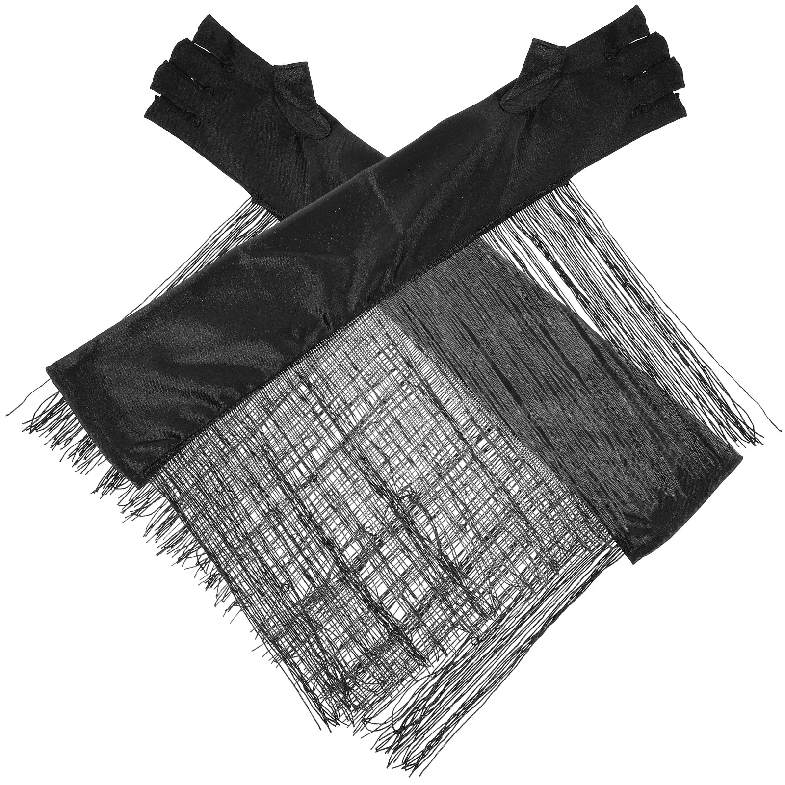 1 paio di guanti da opera neri, design lungo ed elastico con nappe, per feste di ballo, matrimoni, spettacoli teatrali, guanti da opera neri