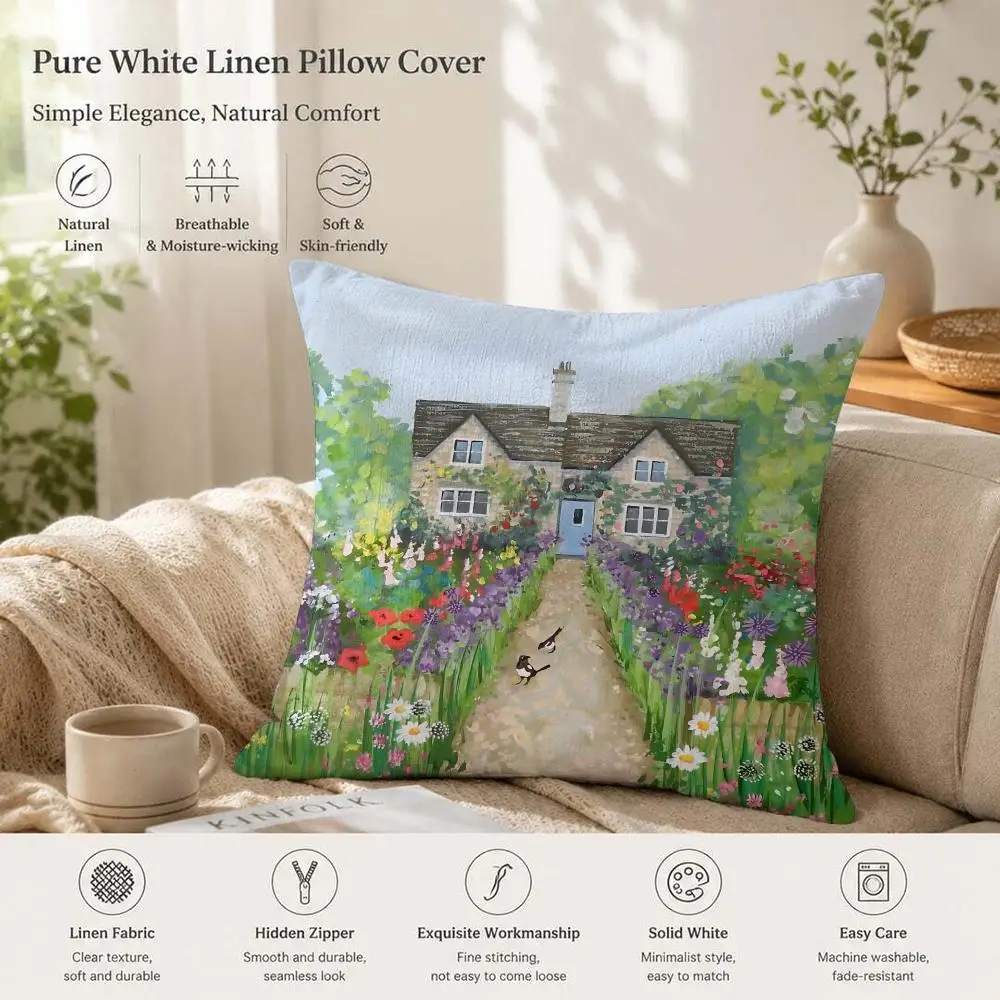 Springtime Natural Countryside Farm Cushion Cover 1/4PCS Linen Sofa Couch Bedroom Living Room Home Office Decor Pillow Case