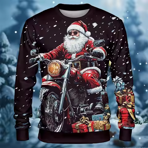 Men's Funny Ugly Christmas Sweater Santa Claus Graphic Print Winter Warm Pullover Casual Loose Fit Sweatshirt