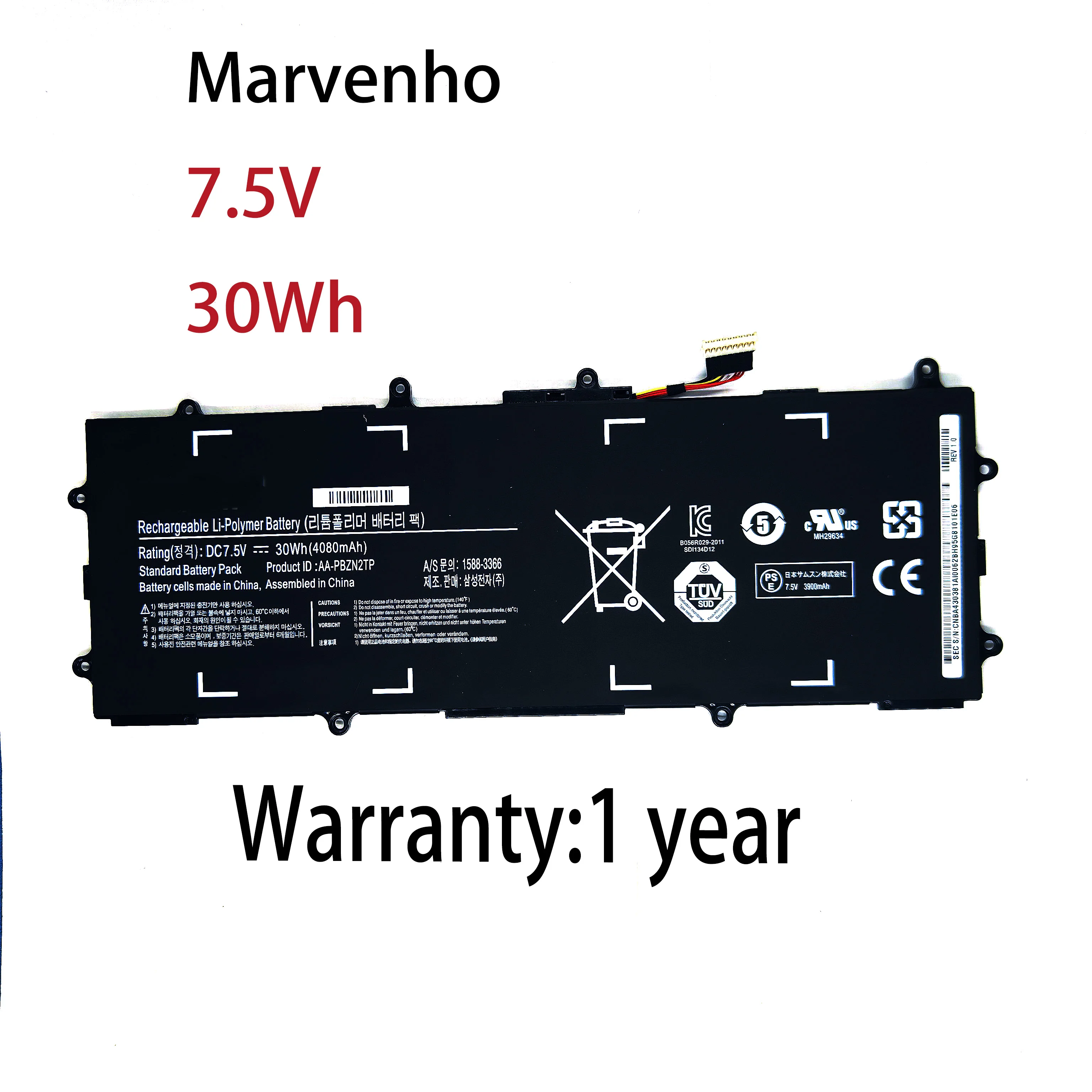 New Marvenho 30Wh  7.5V  4080mAh  AA-PBZN2TP Laptop Battery For Samsung 905S3G 910S3G 915S3G Chromebook XE303C12 series