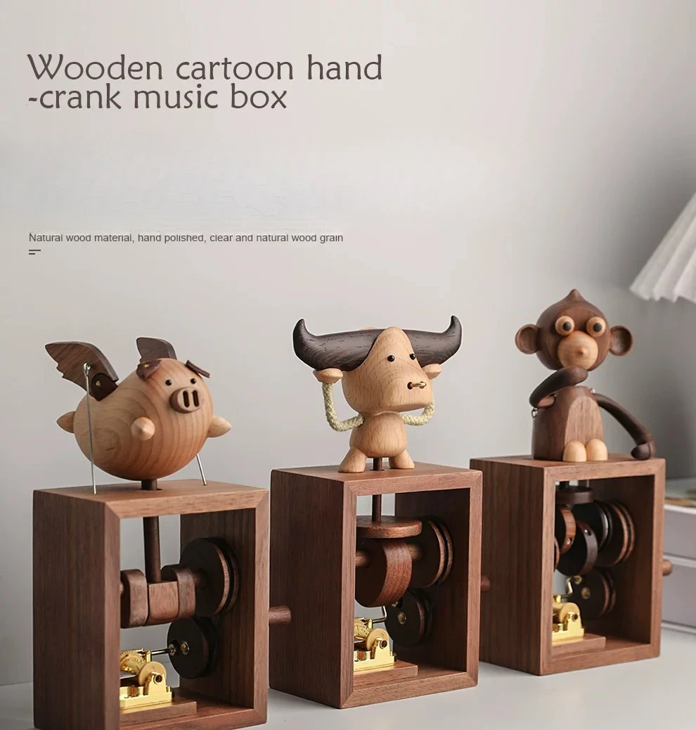 NEW Creative Solid Wood Animal Music Box Home Atmosphere Decoration Decompression Birthday Gift