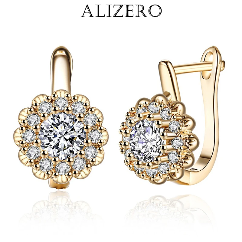 

ALIZERO 925 Sterling Silver 18K Gold Flower AAA Zircon Earrings For Women Wedding Engagement Fashion Party Charm Jewelry Gift