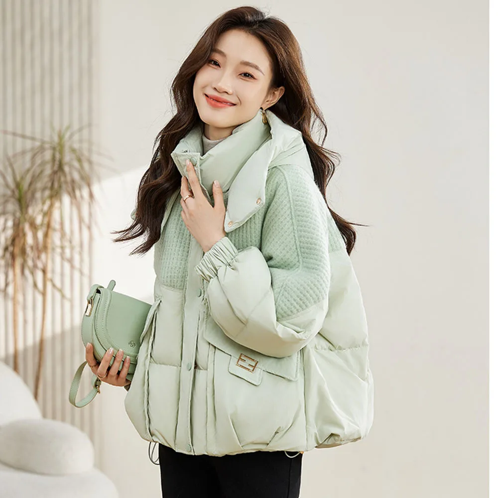 Parka de moda de estilo coreano para mujer, chaquetas cortas sueltas de algodón, Abrigo acolchado grueso y cálido, prendas de vestir de empalme Chic para invierno, novedad de 2024