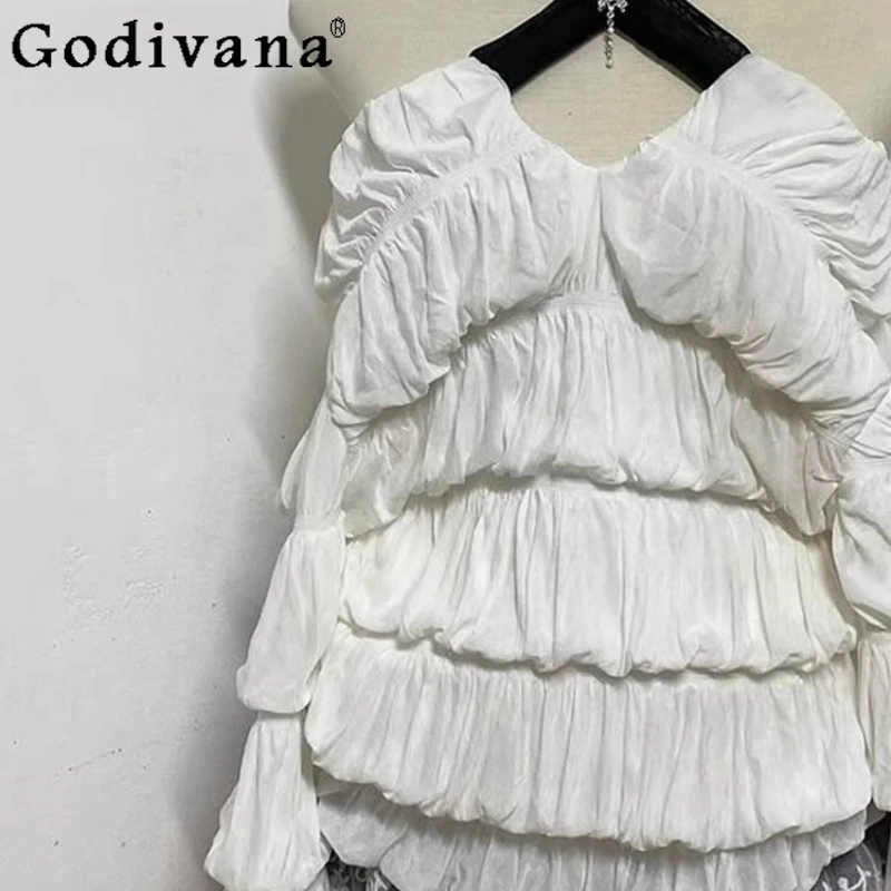 오리지널 하이엔드 패션 다용도 셔츠 여성용 화이트 긴팔 Y2K 블라우스 핫걸 여름 유니크 고급 홀터탑