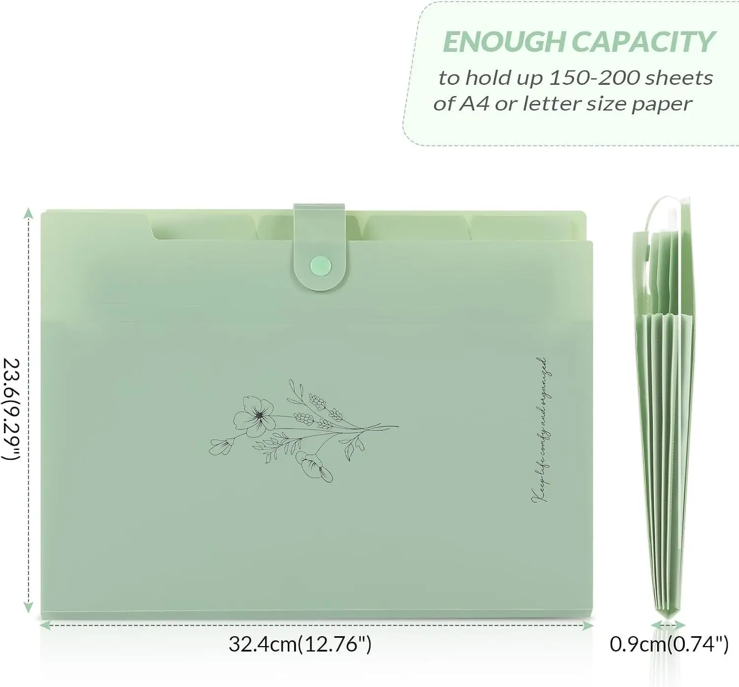 Expanding File Folder with 5 Pockets, Accordion Document Organizer for Letter/A4 Size, Portable Bill Receipt Holder, Office School Supplies, Pea Green view 5