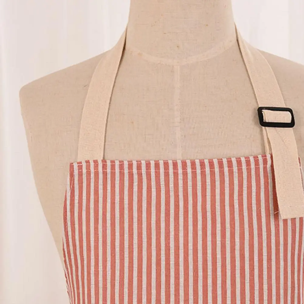 مريلة مطبخ مخططة مع جيوب، مريلة مطبخ مخططة من القطن والكتان مع جيب مقاوم للماء، قابلة للتعديل للرجال #4
