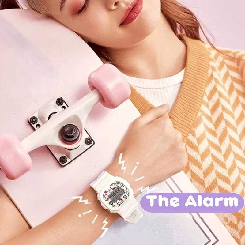 Sanrio 헬로 키티 시계 LED 디지털 시계 학생 다목적 실리콘 시계 어린이 손목 시계 방수 스포츠 키즈 시계