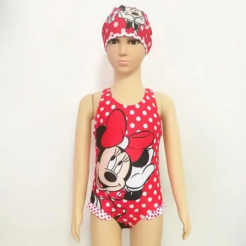 Kid Girls Swimsuit Summer Clothes Swimwear Hat Cartoon Minnie Mouse Frozen Elsa Baby Toddler Bodysuit Swimming Children Pajamas