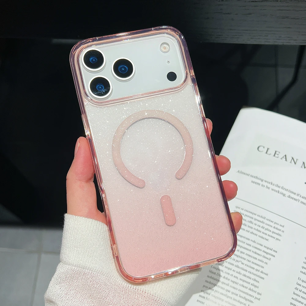 

Bling Glitter 17 Pro Max Magnetic Clear Case for IPhone Air 16 15 14 13 Pro Max 17Pro Ins Wireless Charging Gradient Soft Cover