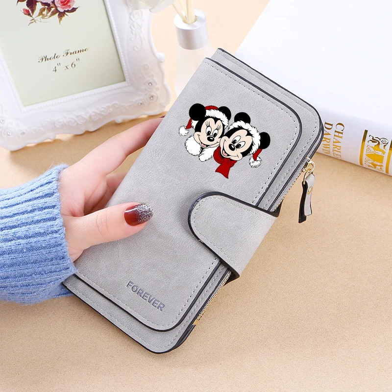 

Disney Mickey Minnie Long Wallet Anime Cartoon Christmas Printing Money Clip Multifunctional Storage Bags Kawaii Handbag Gifts