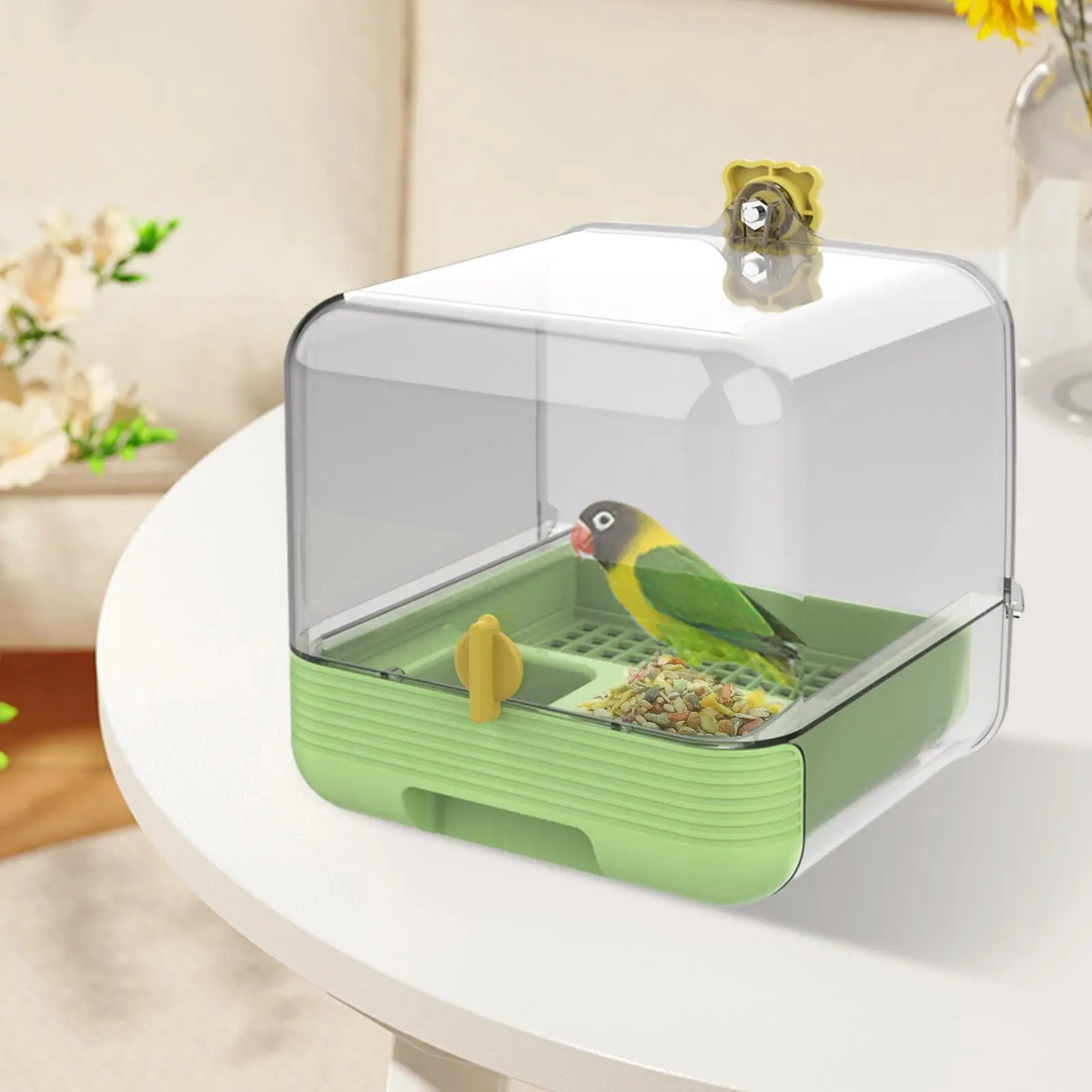 

Bird Cage Bath Bird Feeder For Cage Pull-out Transparent 2 In 1 Bowl Quick Cleaning For Indoors Inside Or Outdoors On Deck