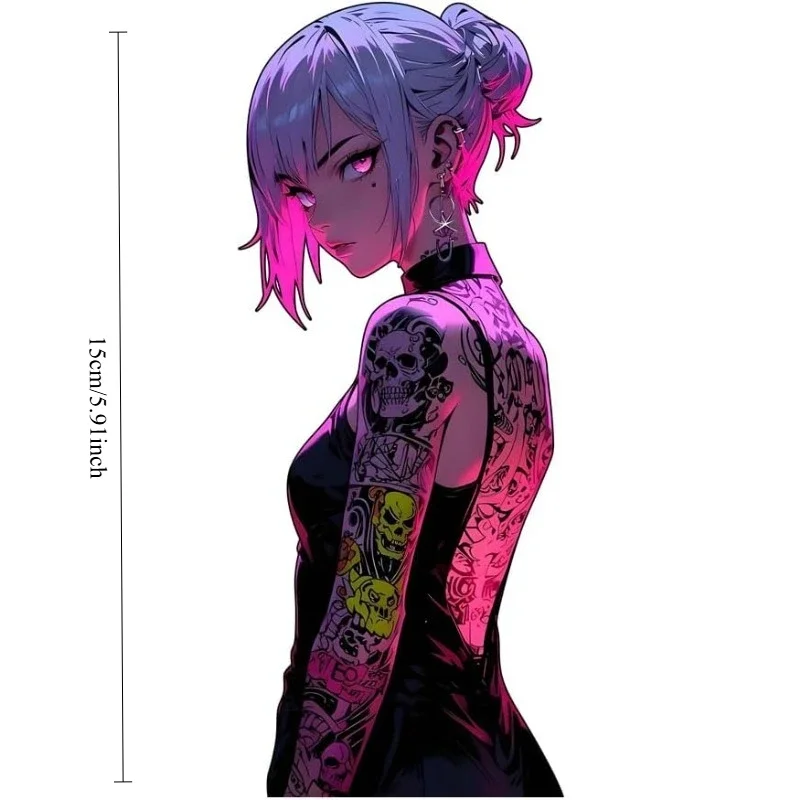 Neon Pink Tattoo Anime Girl Waterproof Vinyl Sticker Retro Japanese Decal DIY Decor for Camper Motorcycle Luggage Fridge Laptop