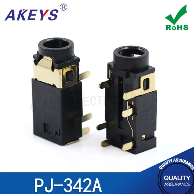 10pcs 3.5MM audio mother socket PJ-342A pin single column headphone socket board horizontal plug-in gold-plated 6-pin
