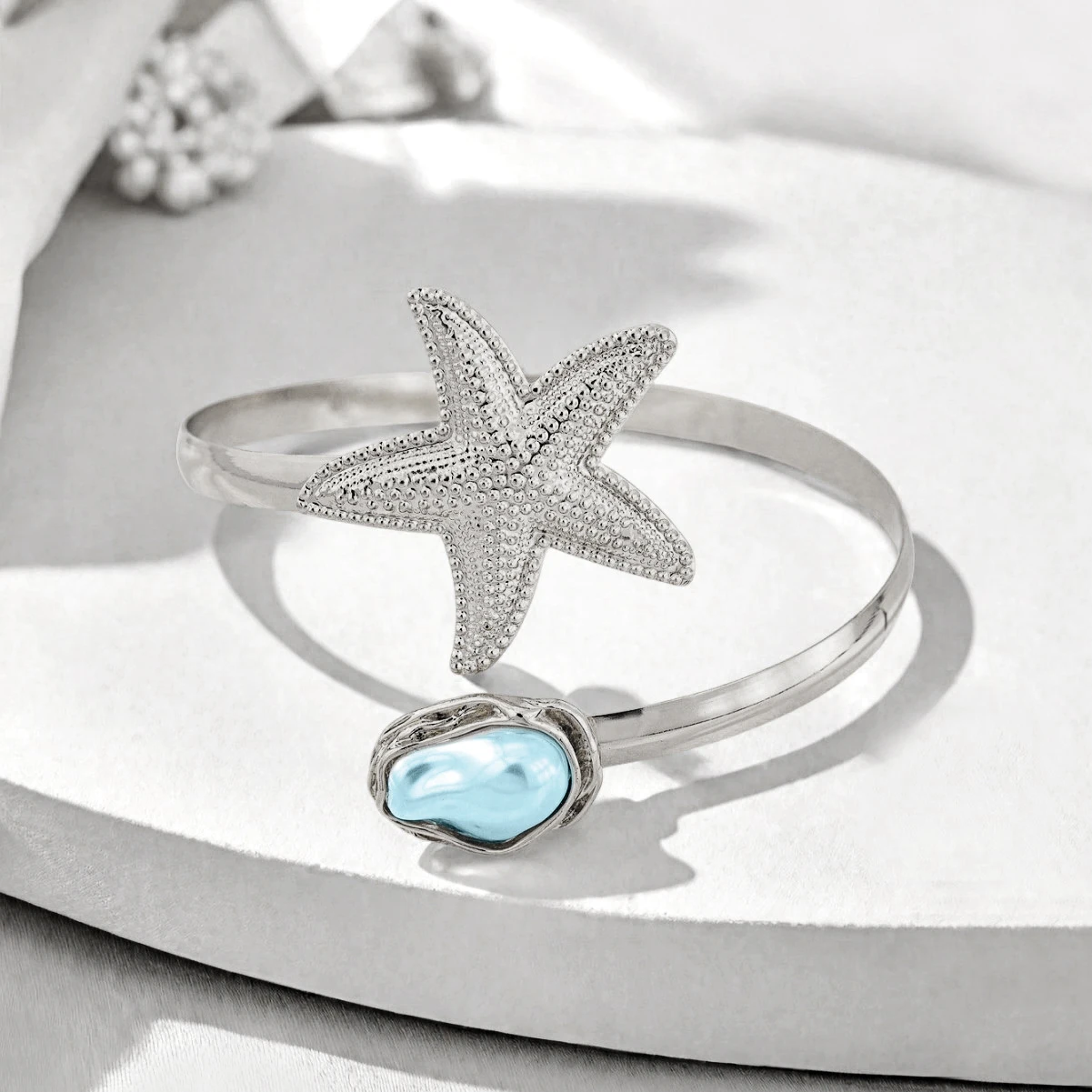 Mermaidcore Seestern Oberarm-Manschette Armband Goldfarben Perlen-Charm Armreif Sommer Ozean Strand Schmuck für Frauen – Detail 6