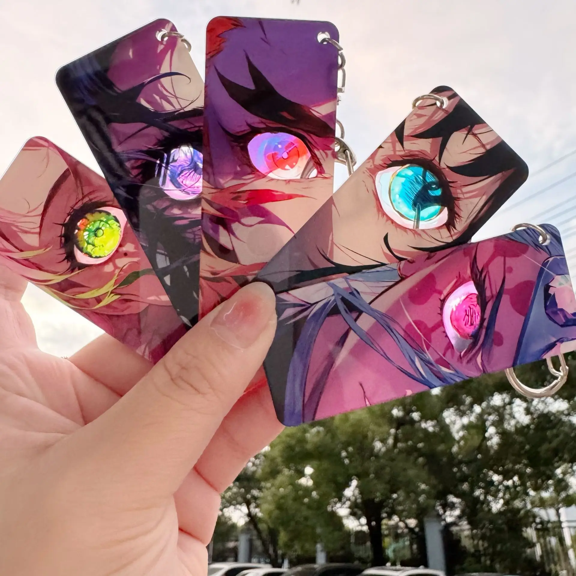 

19 шт., аниме «Убийца демонов», персонаж, светящиеся глаза, акриловая модель карты, брелок для рюкзака, подвеска, украшение, игрушки, коллекционные подарки