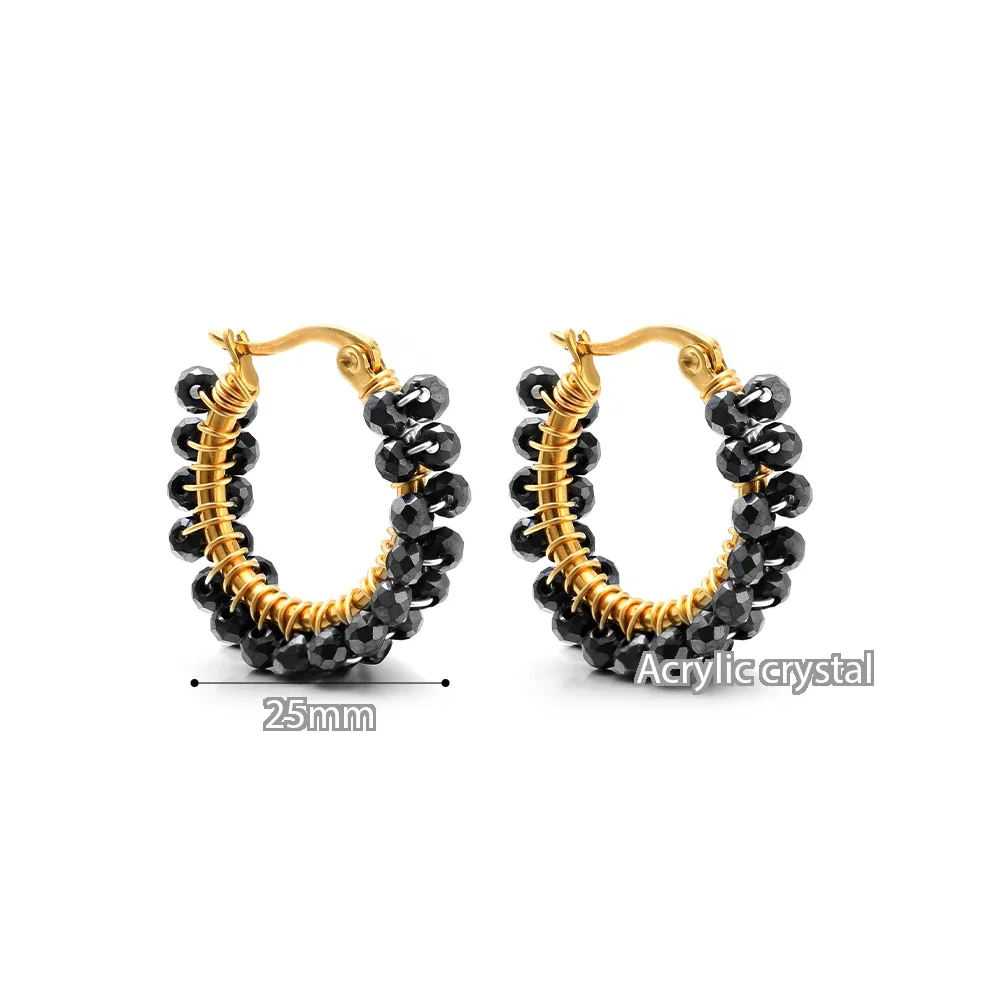 1 Pair Fashion Street Crystal Beads Winding Female Earrings Stainless Steel Gold-plated Earrings Women Trend Jewelry Wholesale