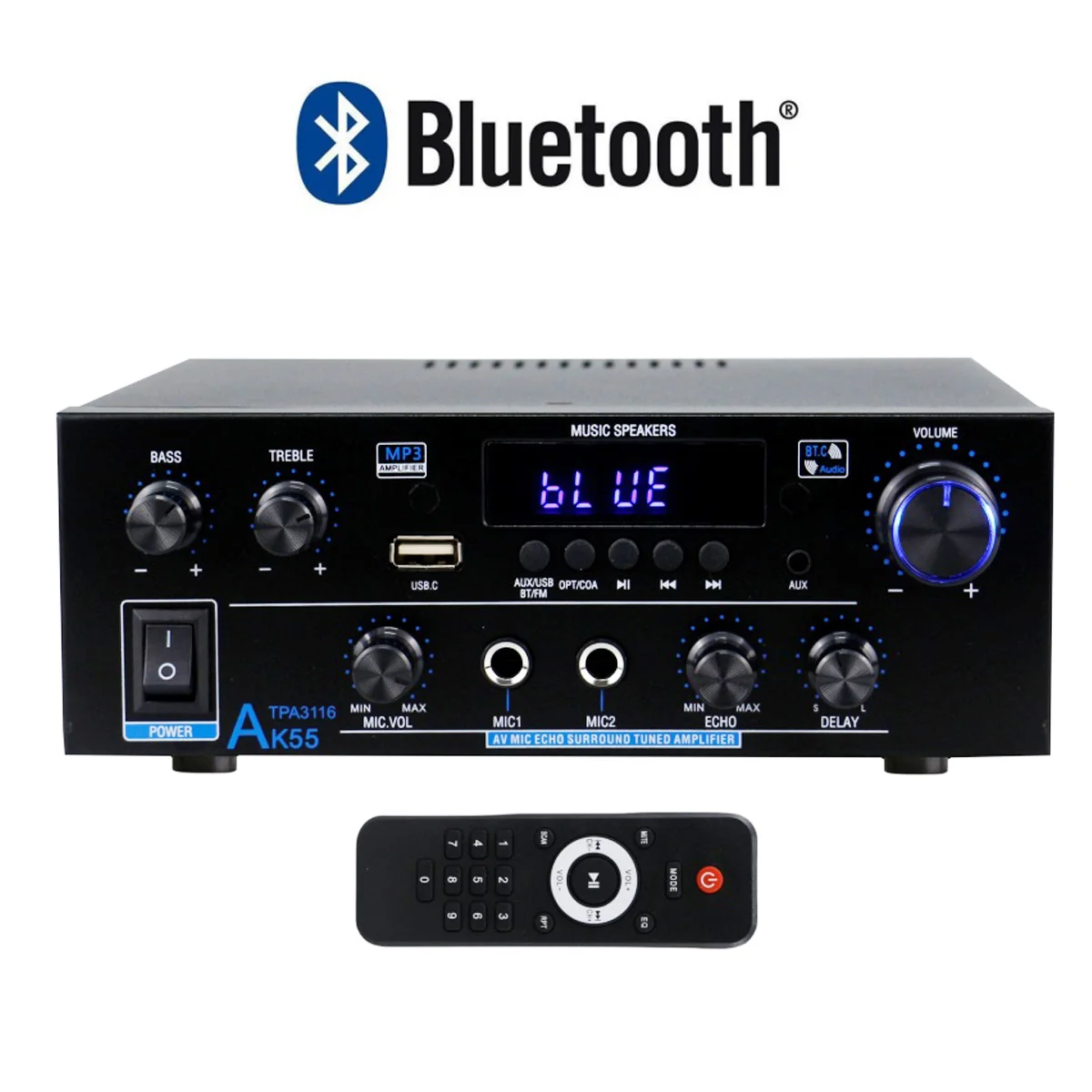 Auto-partner Car / Camper vans / Boat HiFi Audio Amplifier Digital Bluetooth AMP RMS 70W+70W Channel 2.0 Input FM Radio AK55