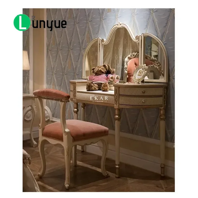 Antique White Wooden Dresser with Mirror Vintage Style Bedroom Furniture Storage Cabinet Vanity Table for Home Decor Elegant