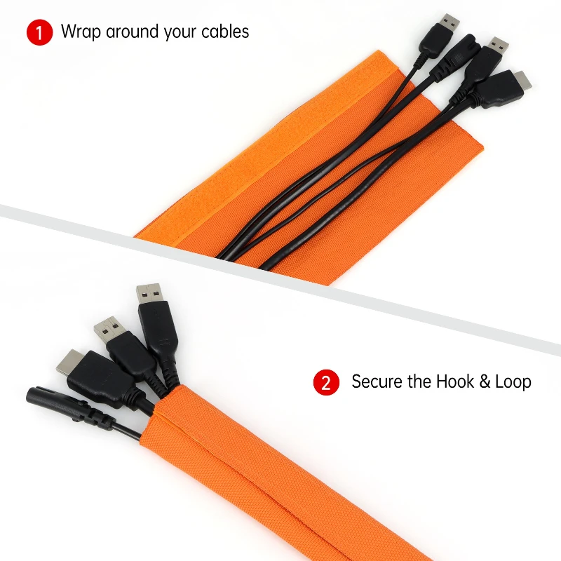 Reusable Self-adhesive PET Cable Sleeve 16 ~ 100mm  PVC Waterproof Velcro Harness Sheath Management Line Wrap Protect Organizer