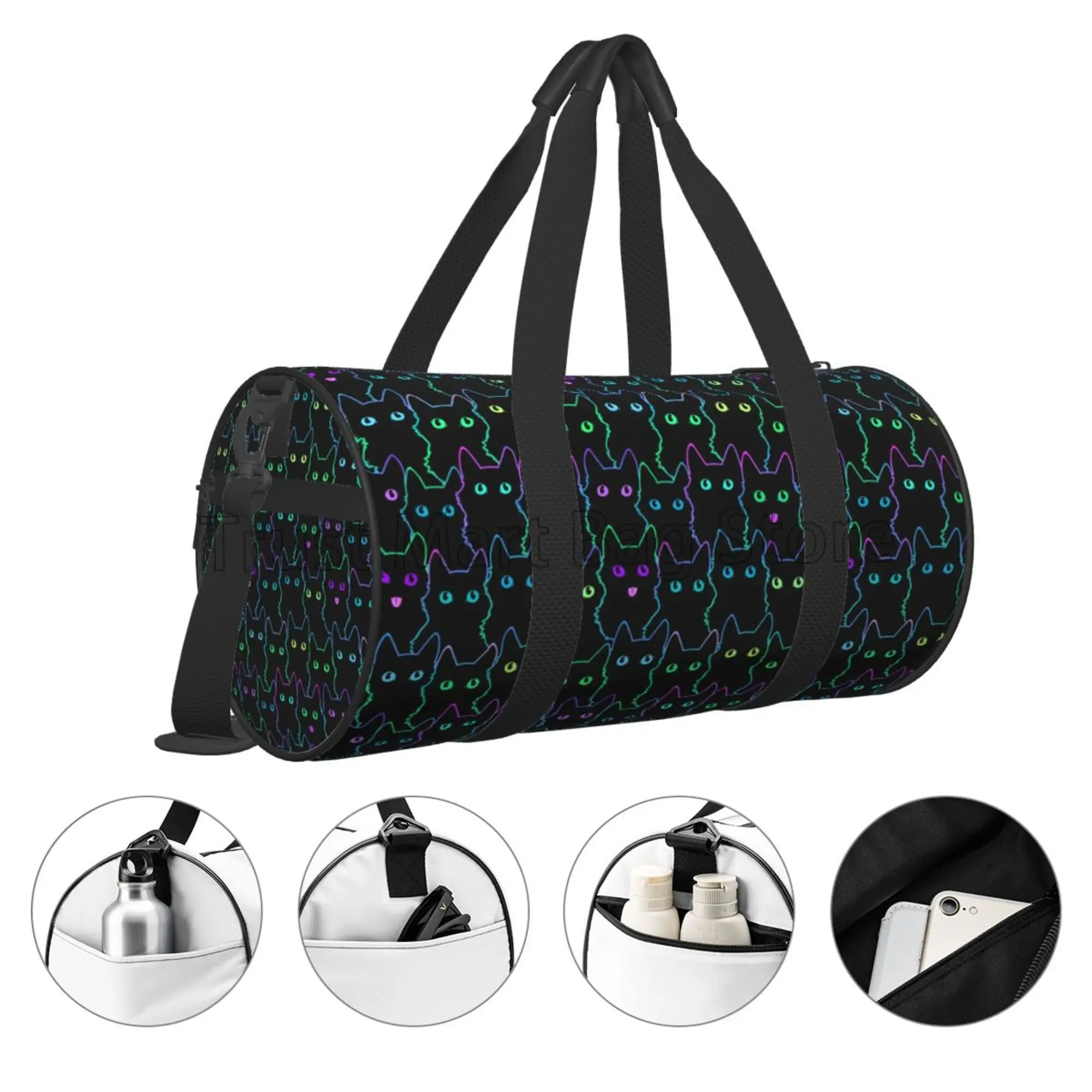 Silhuetas bonitos do gato Imprimir Duffel Bag Viagem, impermeável Sports Tote Gym Bag, bagagem dobrável, Weekender Overnight Bags