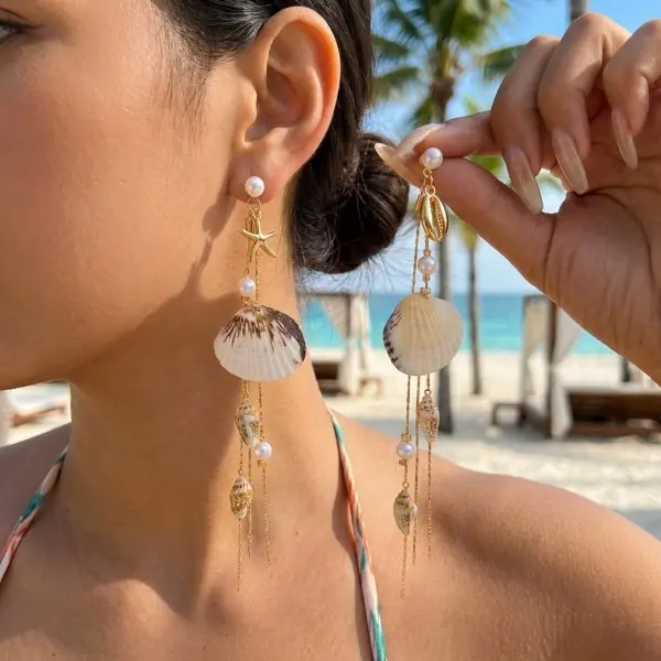 Women's Ocean Style Shell Starfish Stud Earrings, Nautical Gift