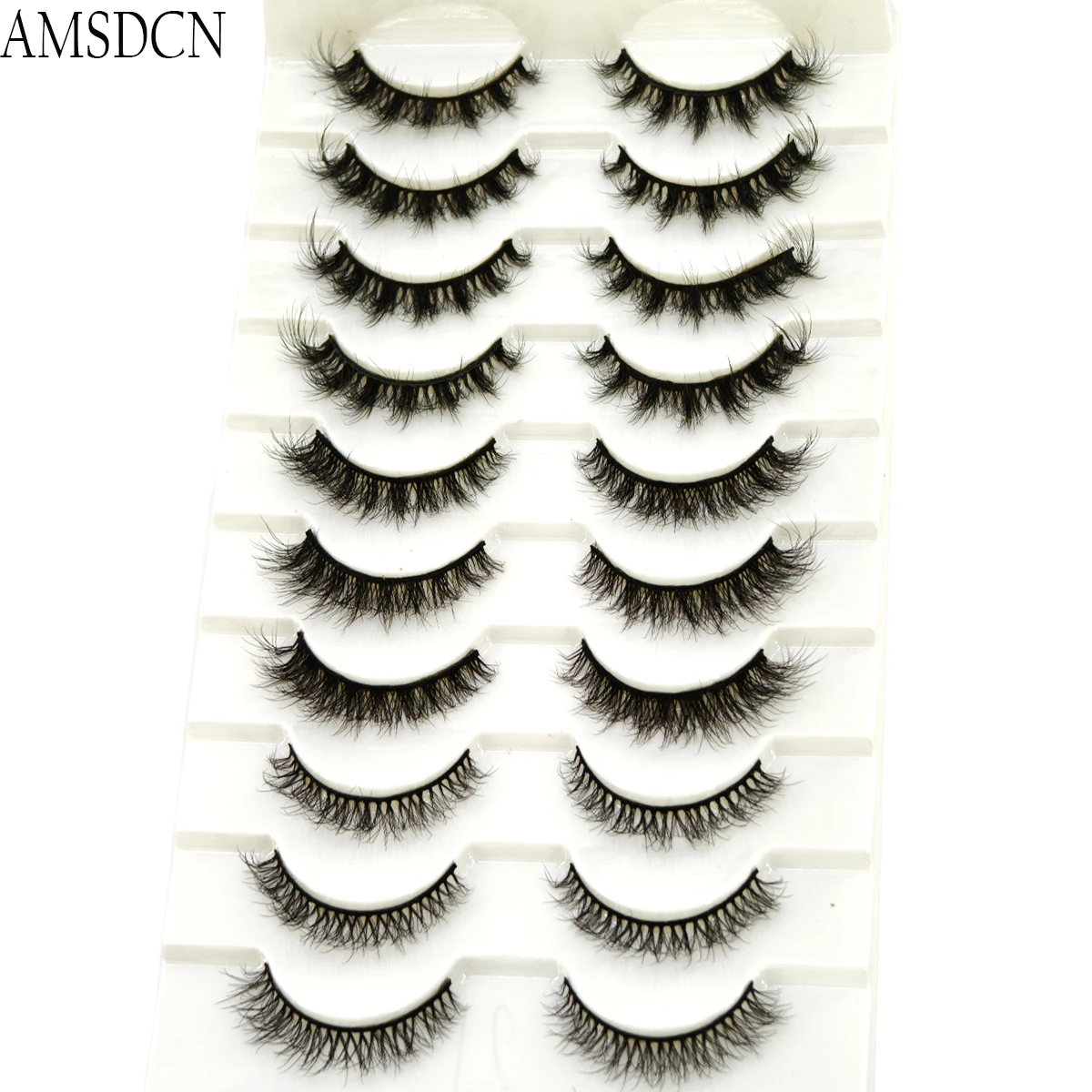 AMSDCN Novo 10 pares de cluster de cílios postiços 3D com pele de vison macia mangá cílios estendidos híbridos