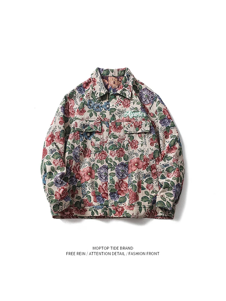 

Mr. WH Spring Autumn Retro Floral Embroidery Stand Collar Jaet Men's Trendy Street BF Sle Casual Couple's Outerwear