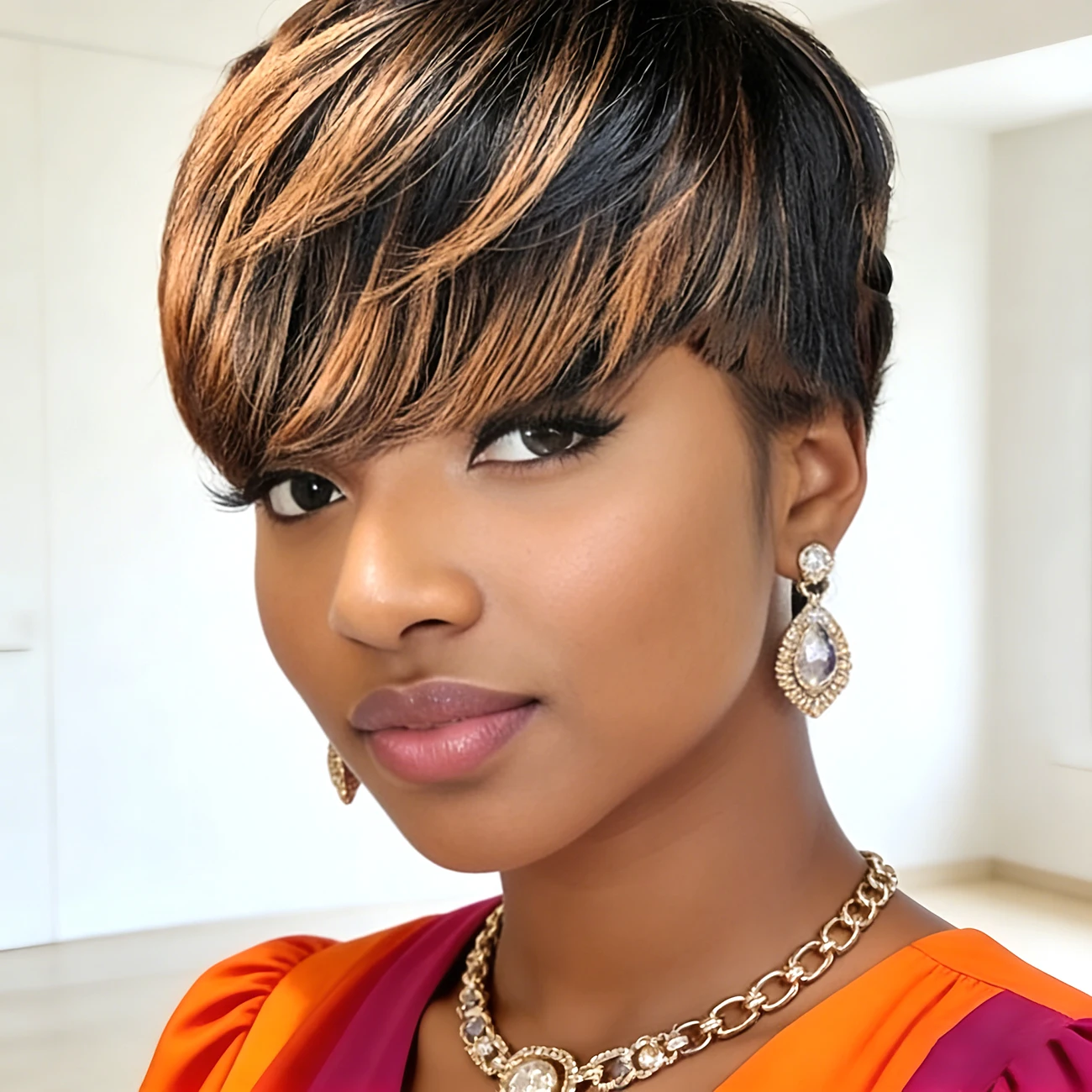 

Парик в стиле пикси из натуральных волос, с омбре и мелированием 1/30, машинной работы, для женщин