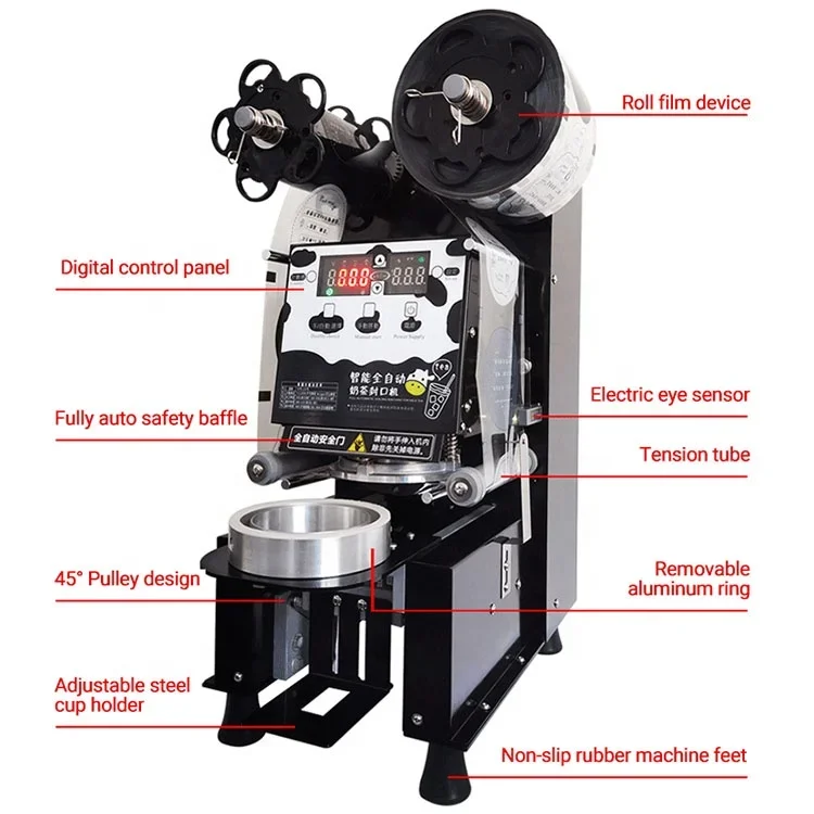 Automatic paper plastic film bubble tea boba cup sealing machine sealing machine