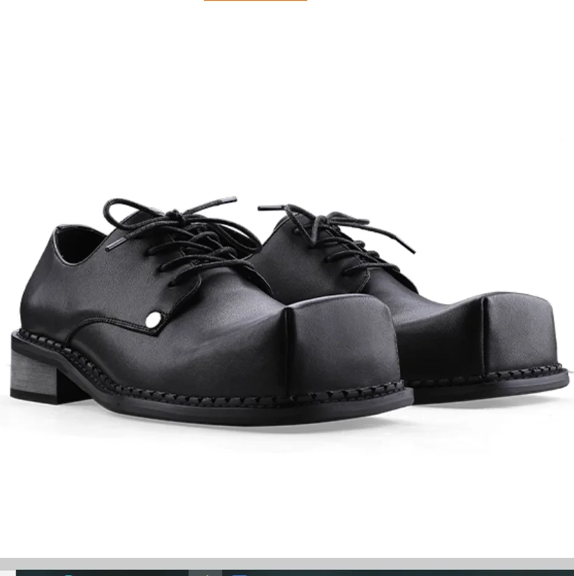 Square toe design with large upturned toe casual derby men's leather shoes