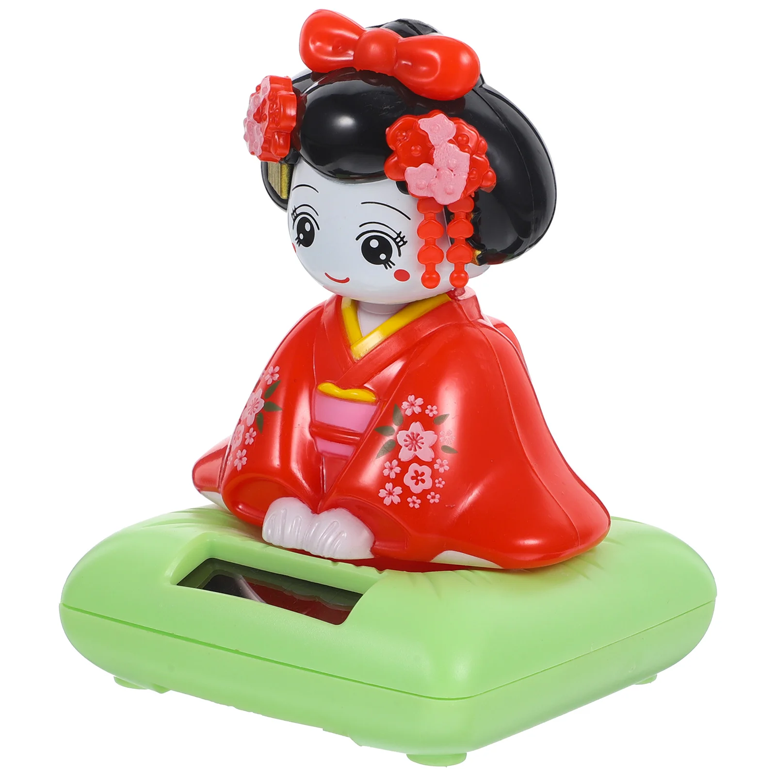 Dancing Girl Bobblehead Solar Powered Car Ornament Traditional Kimono Small Plastic Decorations