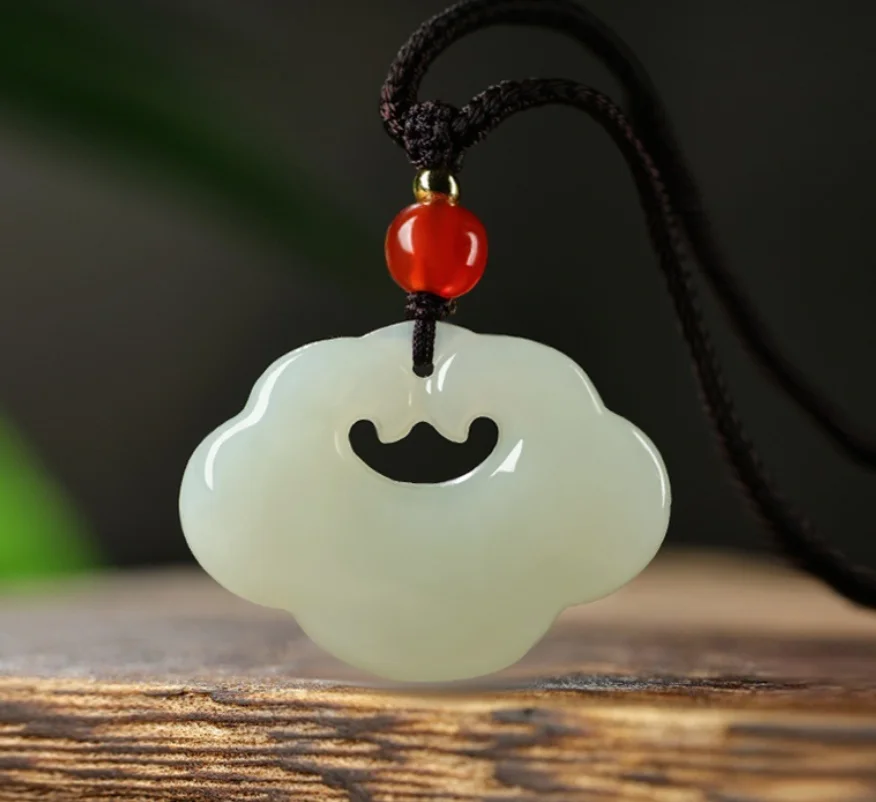 

Fine Jewelry Natural Hetian Nephrite Jade Ping An Ruyi Lock Jade Pendant Necklace White Jade Pendant for Children