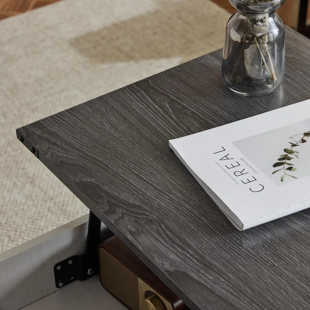 Coffee Table, Charcoal Top with White Frame, Farmhouse Cross-Sided Design Gas Lift Mesa De Centro para Sala Pop Up Coffee Table