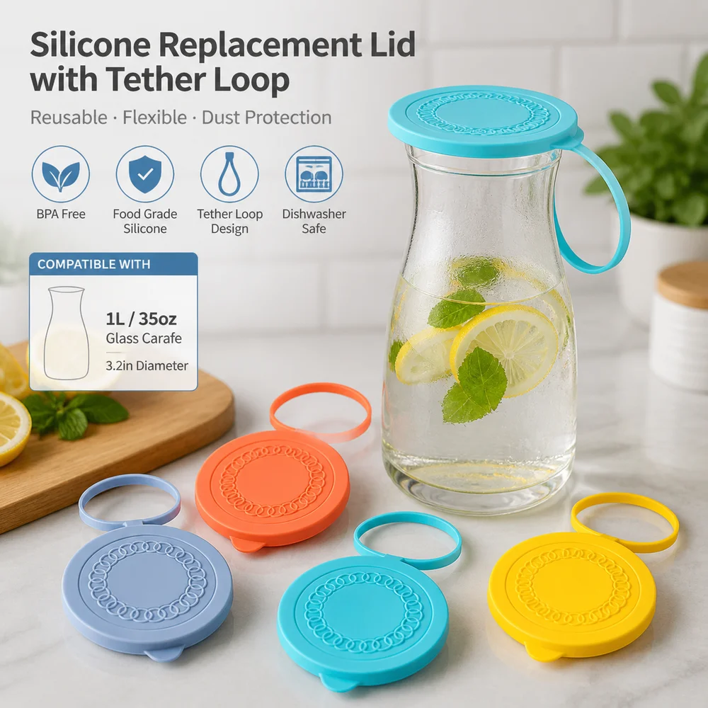 Reusable Silicone Replacement Lid Flexible Fit 35oz Volume Jar Replacement Cover Tether Loop 3.2inch Canning Jar Lid