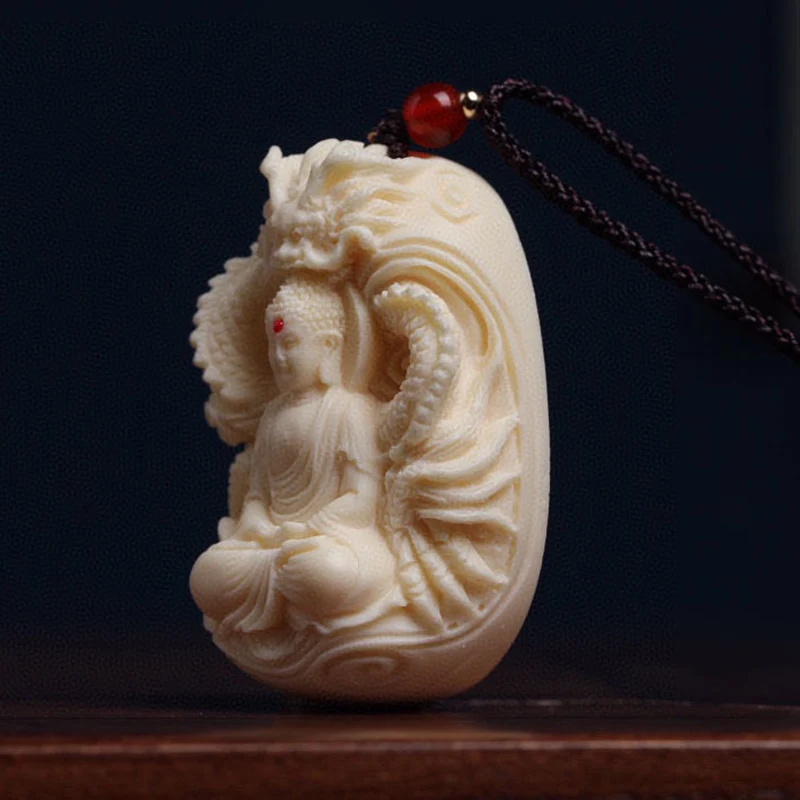 White Dragon Tathagata Decorative pendant  Resin Art Sculpture High quality hand engraved Car, Keychain Feng Shui Figure Statue