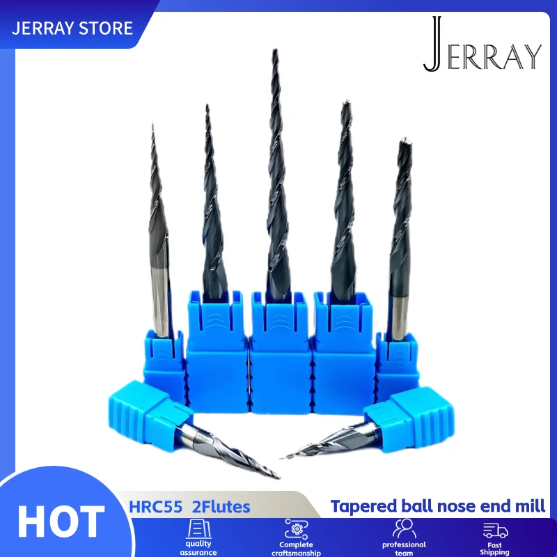 D3.175 4 6 6.35 8mm 2FluteTungsten solid carbideTapered Ball Nose EndMills Milling cutter HRC55 with coating cnc end mill