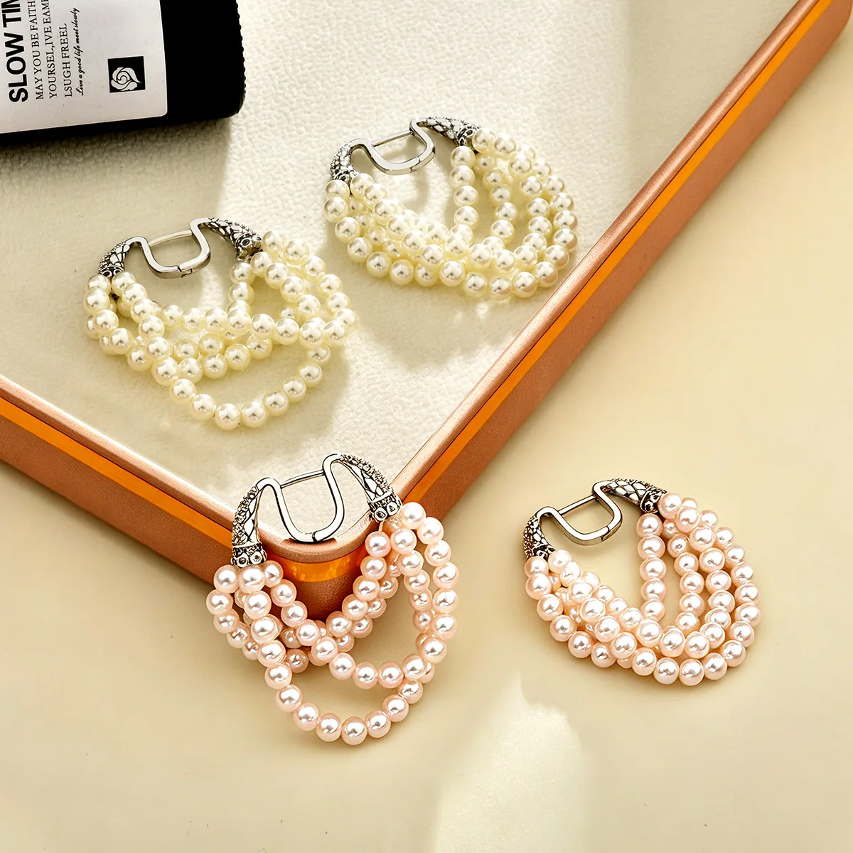 French Light Luxury Unique Elegant Multi-layer Pearl Tassel Hoop Earrings For Women Fashion Bridal Wedding Party Jewelry